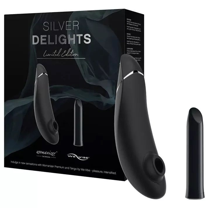 набор silver delights collection: клиторальный стимулятор womanizer premium + вибропуля we-vibe tango