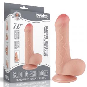 реалистичный фаллоимитатор с имитацией необрезанной кожи "7'' sliding skin dual layer dong", lovetoy