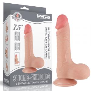реалистичный фаллоимитатор со скользящей кожей и присоской "7.5'' sliding skin dual layer dong", lovetoy