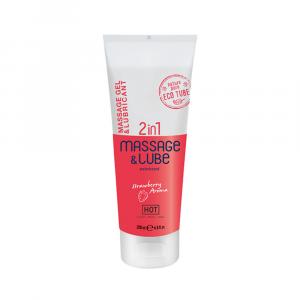 лубрикант на водной основе и массажный гель с ароматом клубники 2 в 1 "massage & glide gel 2in1 strawberry", hot