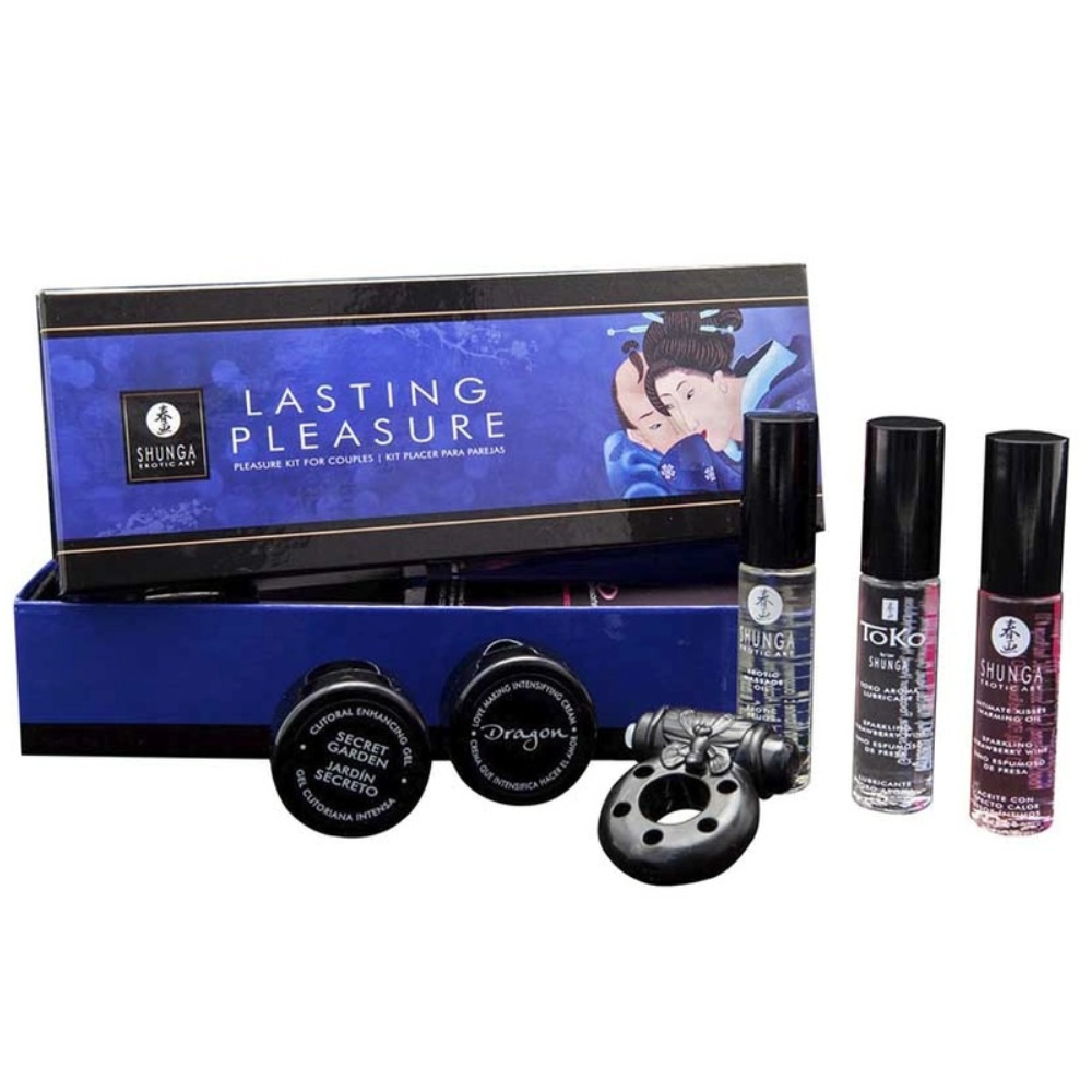 набор для взрослых "kit lasting pleasure" с эрекционным кольцом, вибропулей и возбуждающей косметикой, shunga