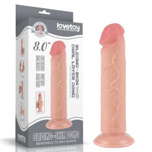 реалистичный фаллоимитатор со скользящей кожей и присоской "8'' sliding skin dual layer dong", lovetoy