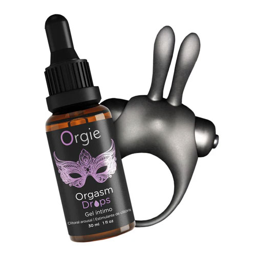 набор: возбуждающие капли на клитор + эрекционное виброкольцо orgie orgasmic bunny