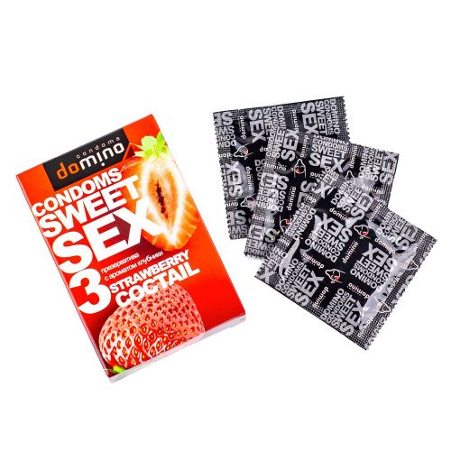 domino sweet sex, презерватив оральный, вкус strawberry cocktail